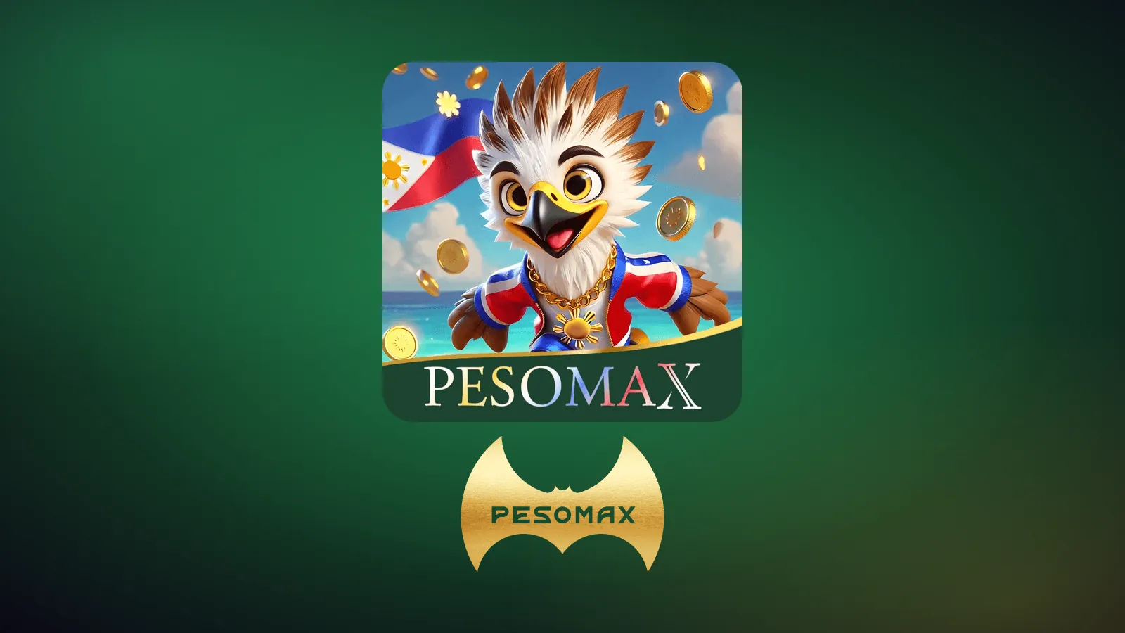 The PESOMAX eagle mascot and gold PESOMAX wordmark