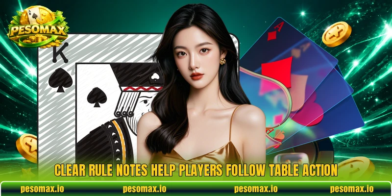 Clear rule notes help players follow table action