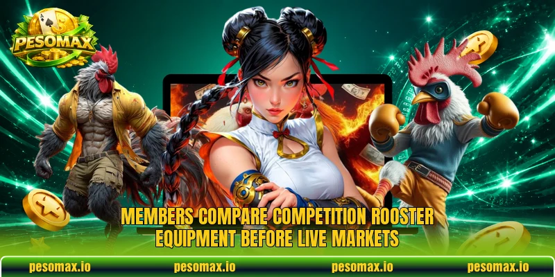 Members compare Competition rooster equipment before live markets