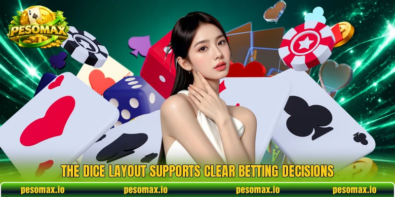 The dice layout supports clear betting decisions